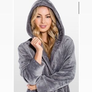 Super Soft Gray Plush Hooded Women's Robe